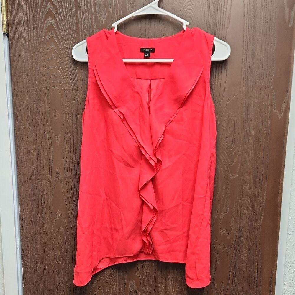 🚨2/$25 or 5/$50🚨Ann Taylor Vibrant Sleeveless Ruffle Blouse - Red